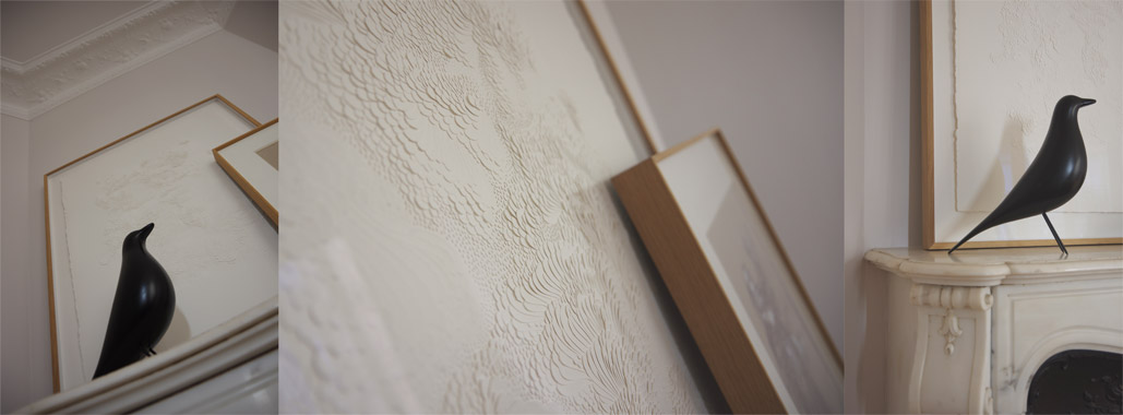 murs gris clair argile tableau papier sculpté Lauren Collin